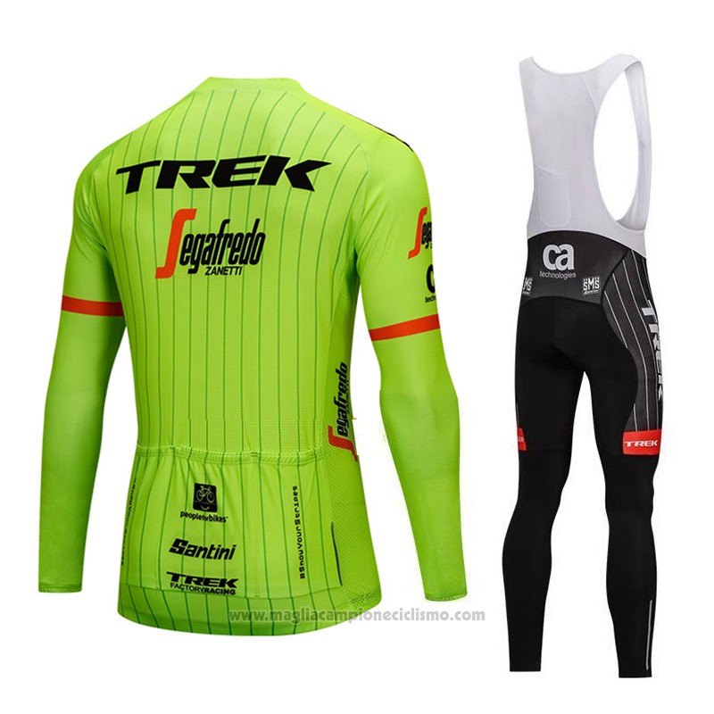 2018 Abbigliamento Ciclismo Trek Segafredo Verde Manica Lunga e Salopette